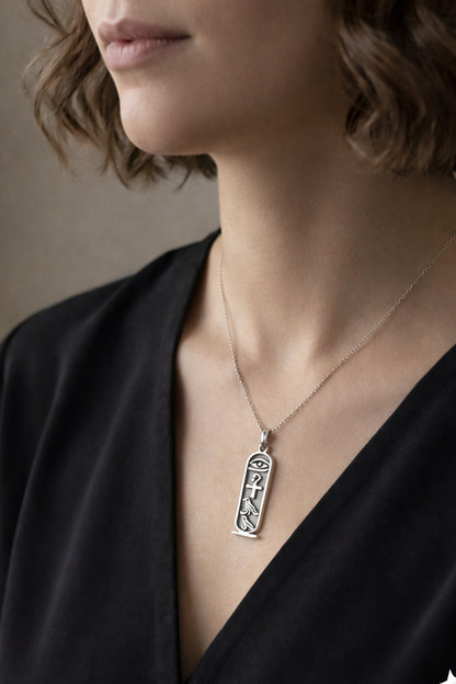 Cartouche Necklace - 925 Sterling Silver Hieroglyph Pendant