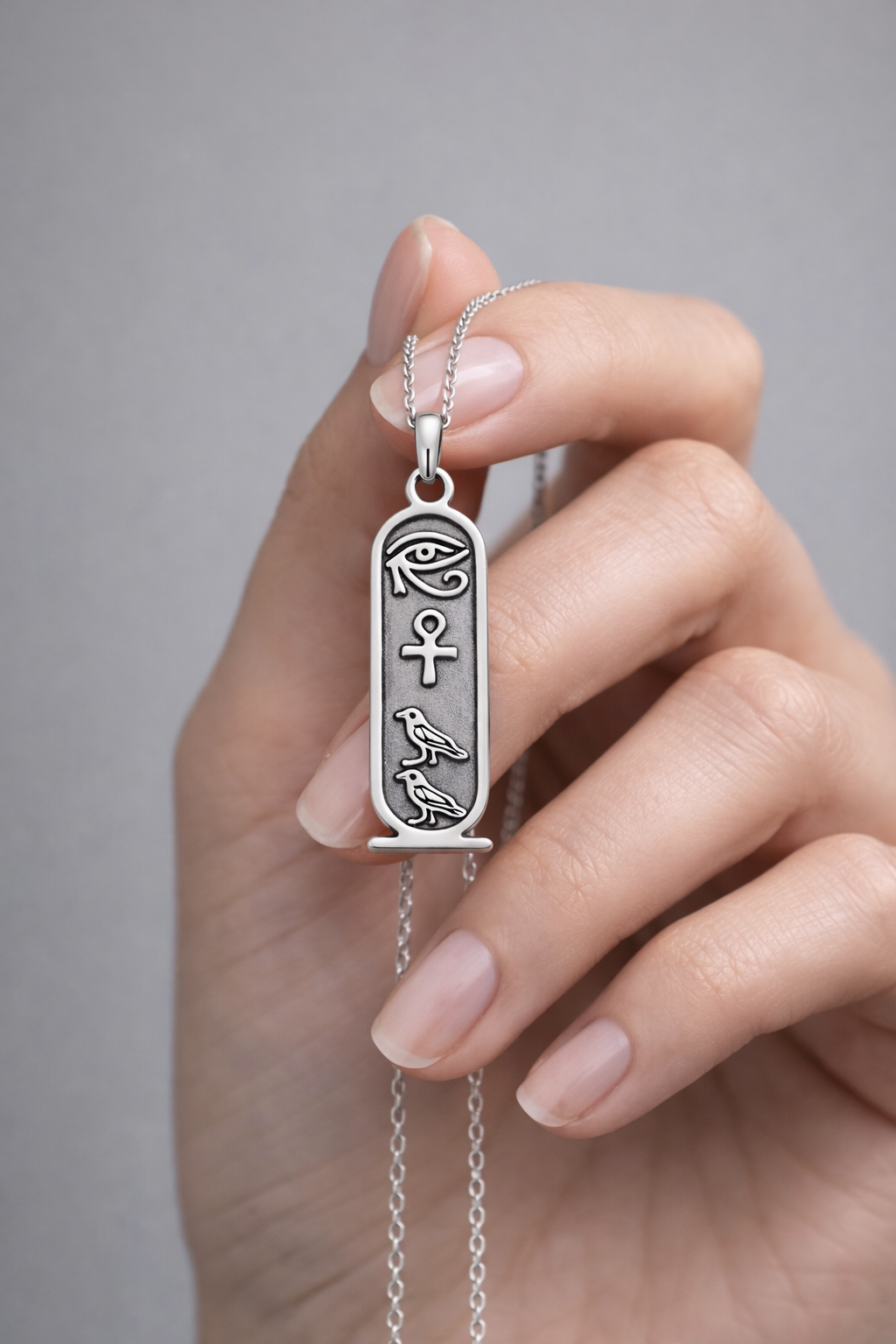 Cartouche Necklace - 925 Sterling Silver Hieroglyph Pendant