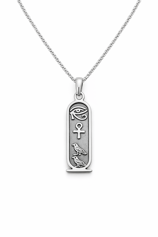 Cartouche Necklace - 925 Sterling Silver Hieroglyph Pendant