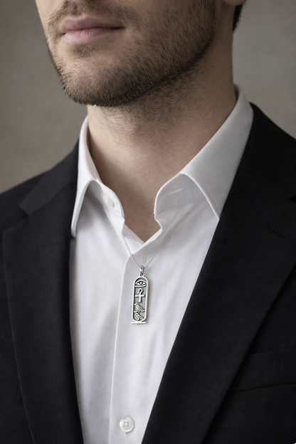 Cartouche Necklace - 925 Sterling Silver Hieroglyph Pendant