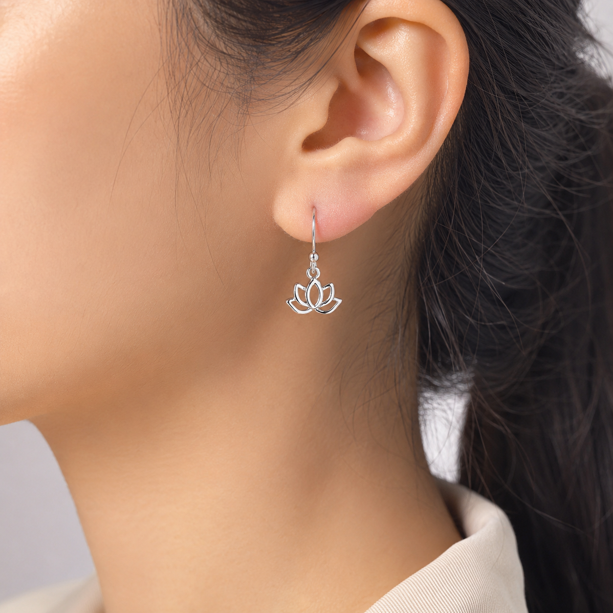 Lotus Earrings in 925 Sterling Silver, Egyptian Lotus Flower Jewelry