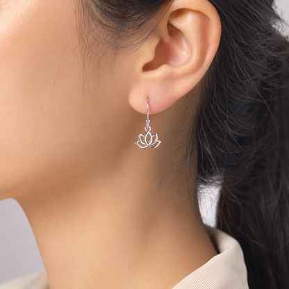 Lotus Earrings in 925 Sterling Silver, Egyptian Lotus Flower Jewelry