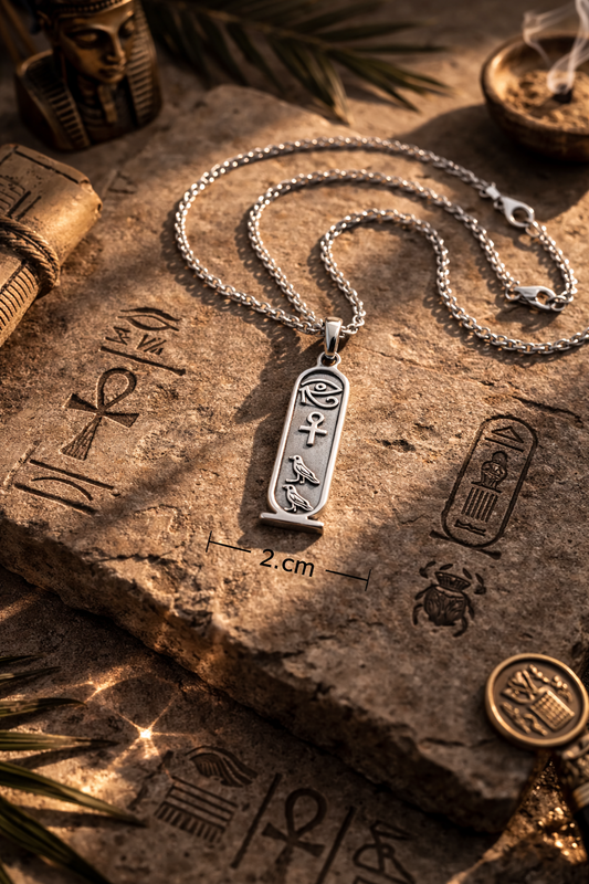 Cartouche Necklace - 925 Sterling Silver Hieroglyph Pendant