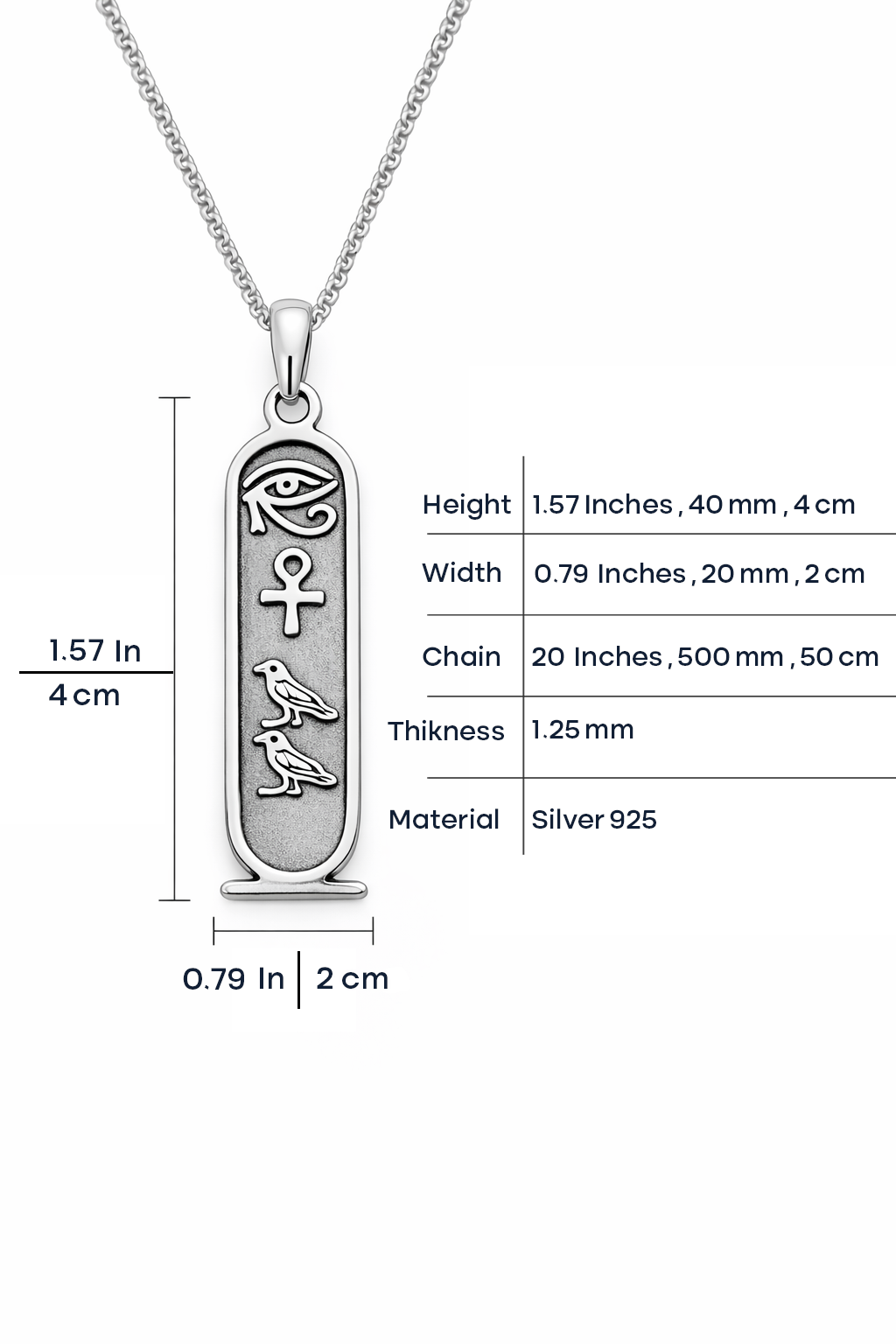 Cartouche Necklace - 925 Sterling Silver Hieroglyph Pendant