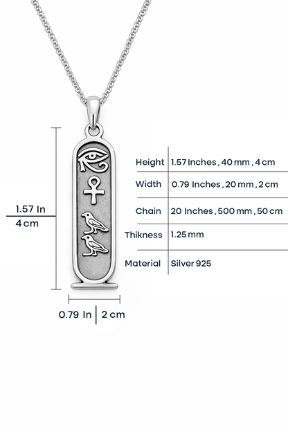 Cartouche Necklace - 925 Sterling Silver Hieroglyph Pendant