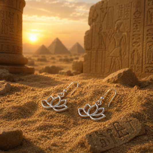 Lotus Earrings in 925 Sterling Silver, Egyptian Lotus Flower Jewelry