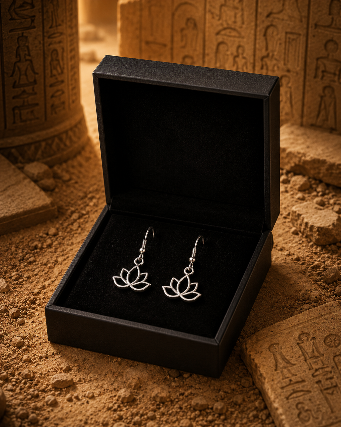 Lotus Earrings in 925 Sterling Silver, Egyptian Lotus Flower Jewelry