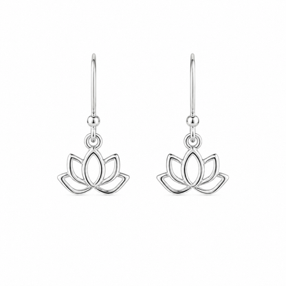 Lotus Earrings in 925 Sterling Silver, Egyptian Lotus Flower Jewelry