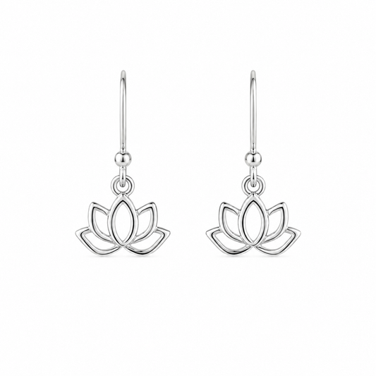 Lotus Earrings in 925 Sterling Silver, Egyptian Lotus Flower Jewelry